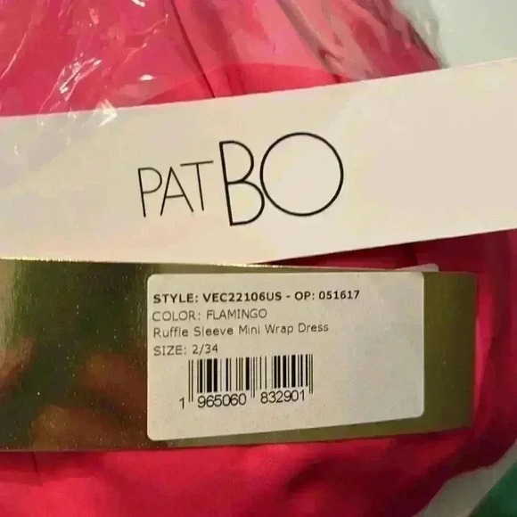 NEW PATBO Ruffle Sleeve Mini Wrap Dress, Color: Flamingo Size  2 NWT $575 - Picture 6 of 6